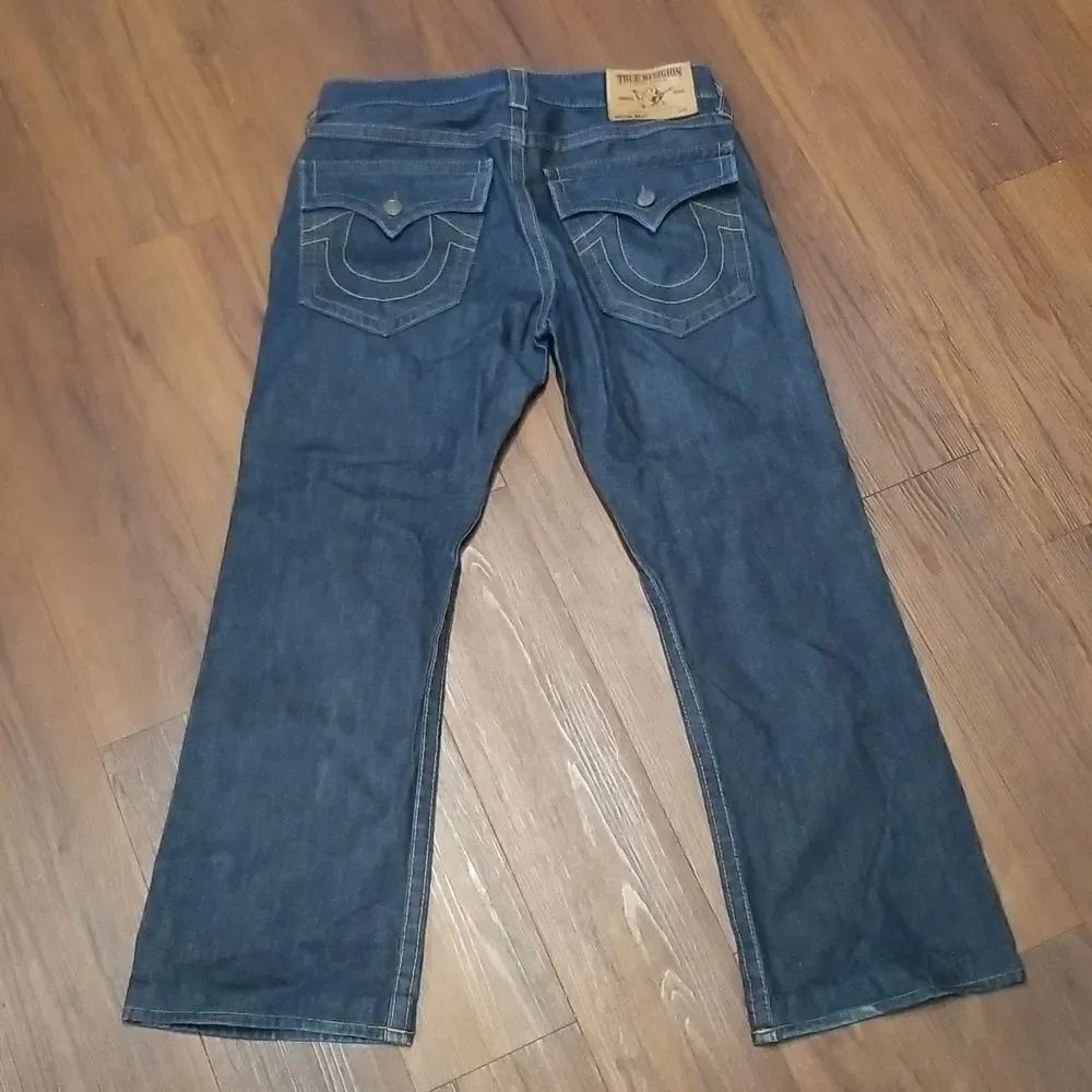 True Religion Jeans Billy 34 waist x  29 inseam Stitch Blue Denim Dark Wash